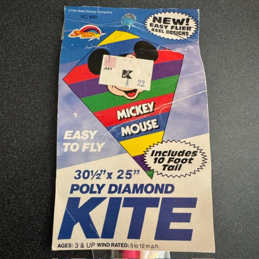Vintage Mickey Mouse Easy To Fly Poly Diamond Kite 1993 Spectra Star